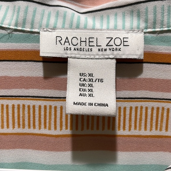 Pastel Stripped Button Up Long Sleeve Blouse , Rachel Zoe, XL - Picture 3 of 3